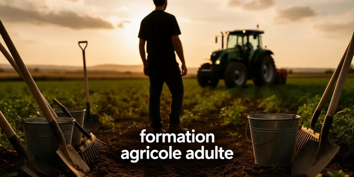 scène formation agricole adulte silhouette champ outil moderne
