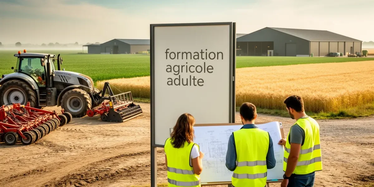 Ferme moderne avec tracteur formation agricole adulte