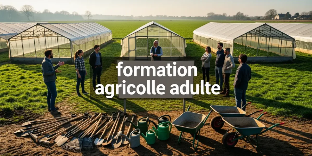 Formation agricole adulte en groupe sur terrain rural