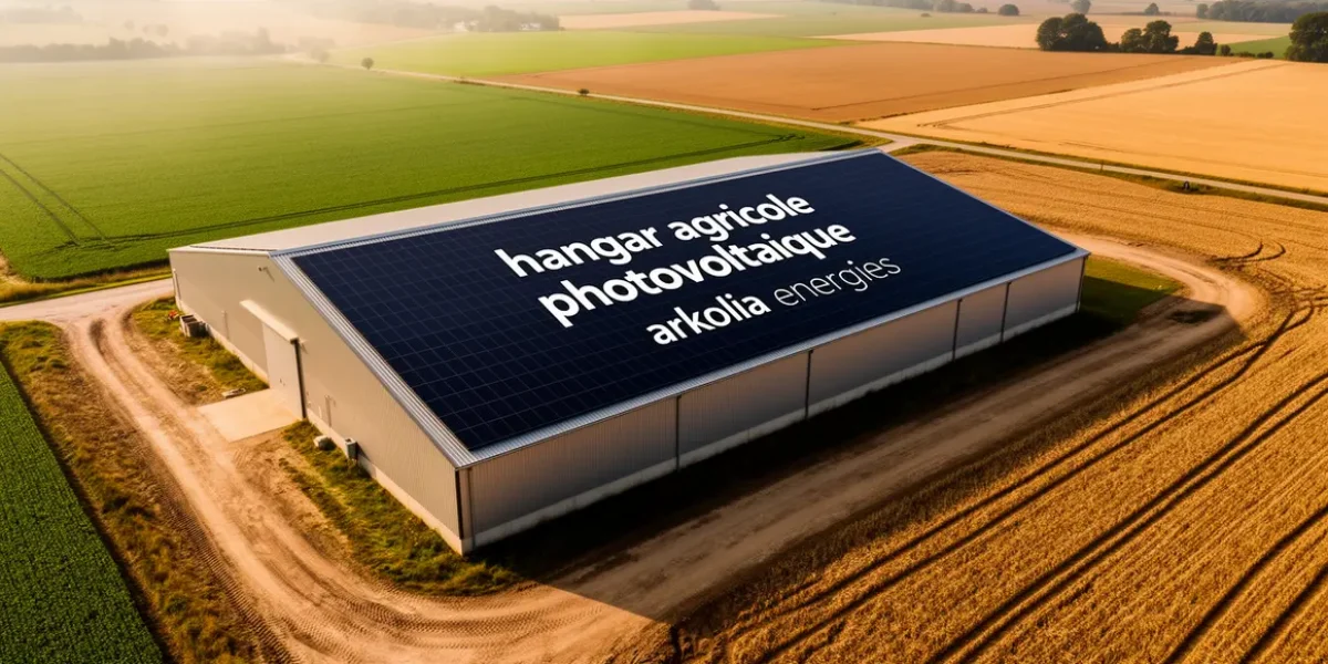 Hangar agricole photovoltaique Arkolia vue aerienne champs