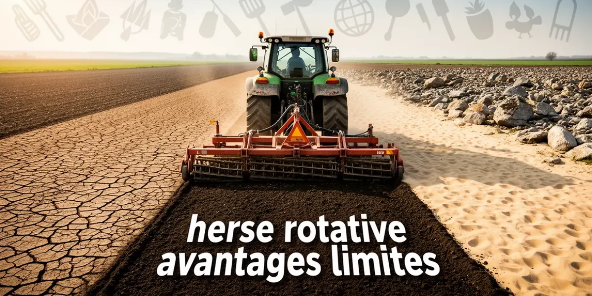 Champ avec herse rotative sur sols argileux sableux pierreux