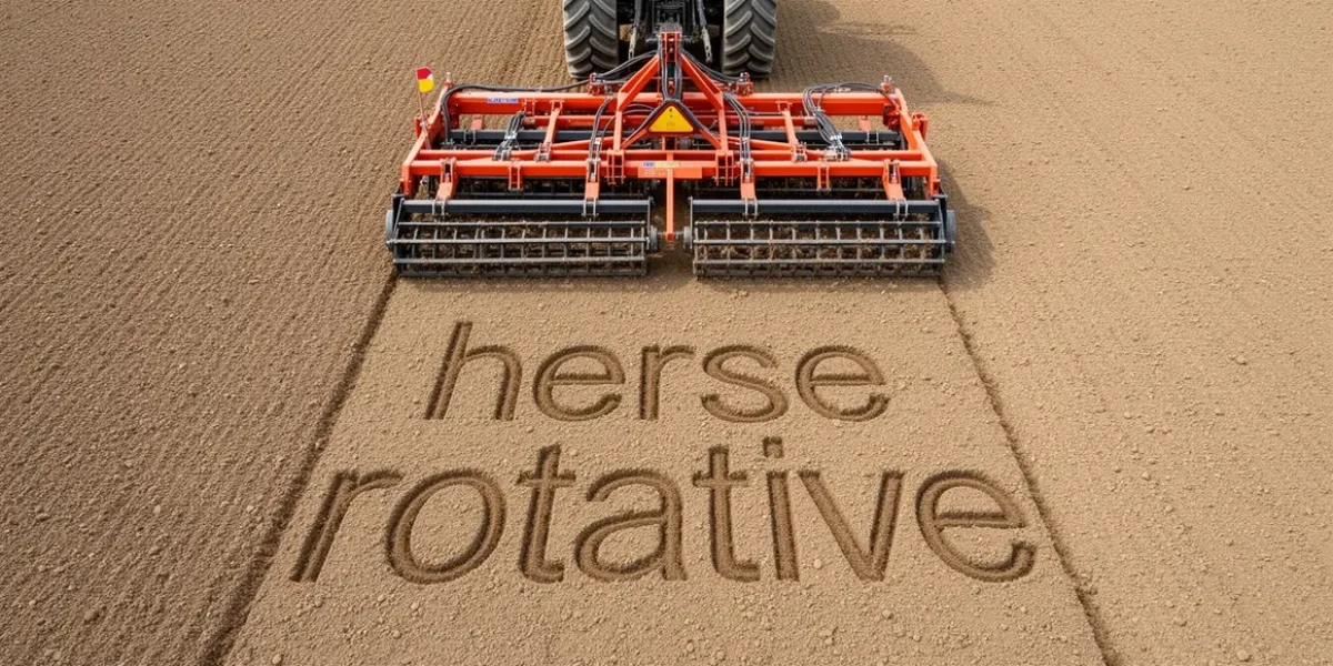 herse rotative sur champ fraichement prepare vue de dessus