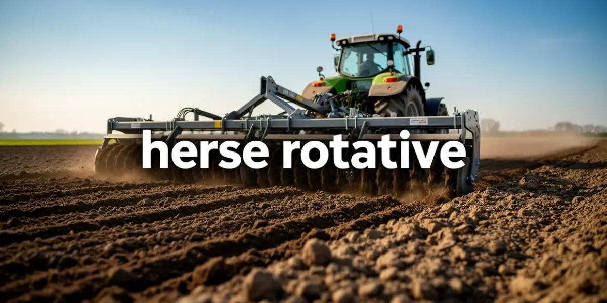 herse rotative moderne sur champ avec tracteur