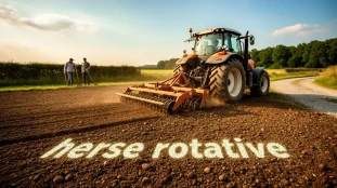 herse rotative tracteur champ agricole photo