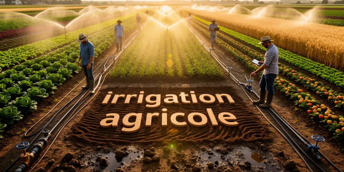 champ moderne irrigation agricole goutte-a-goutte asperseurs cultures