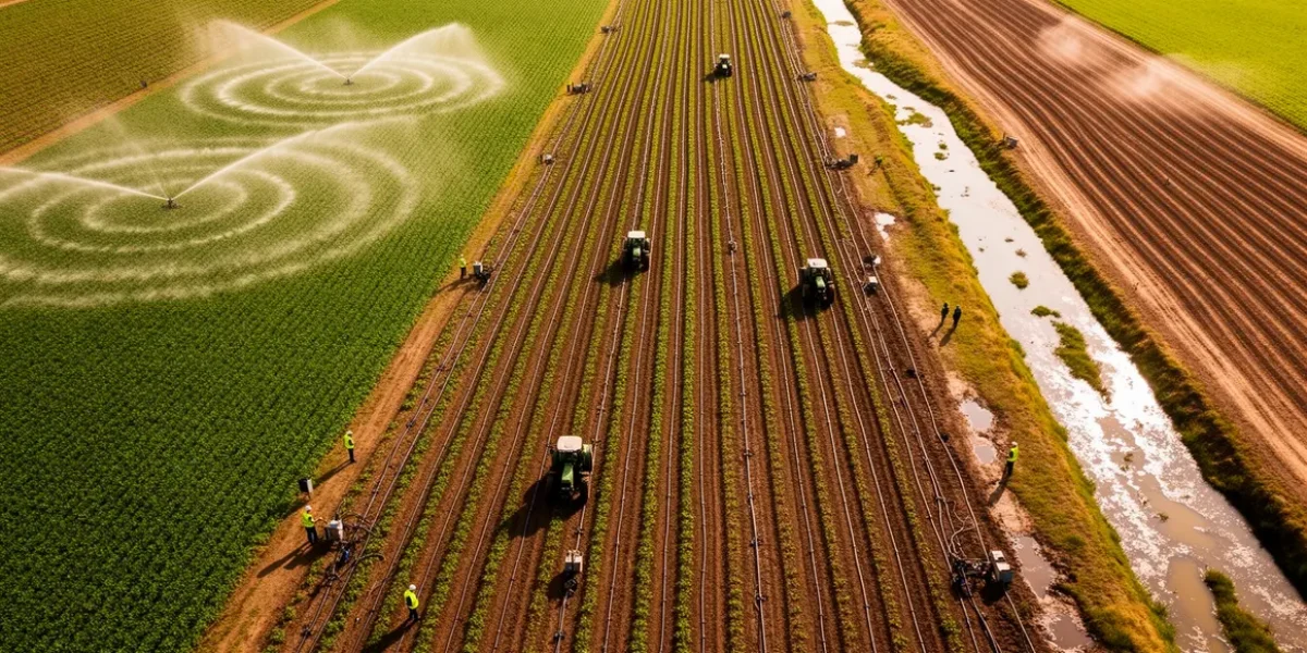 champ irrigation agricole vue aerienne systemes irrigation