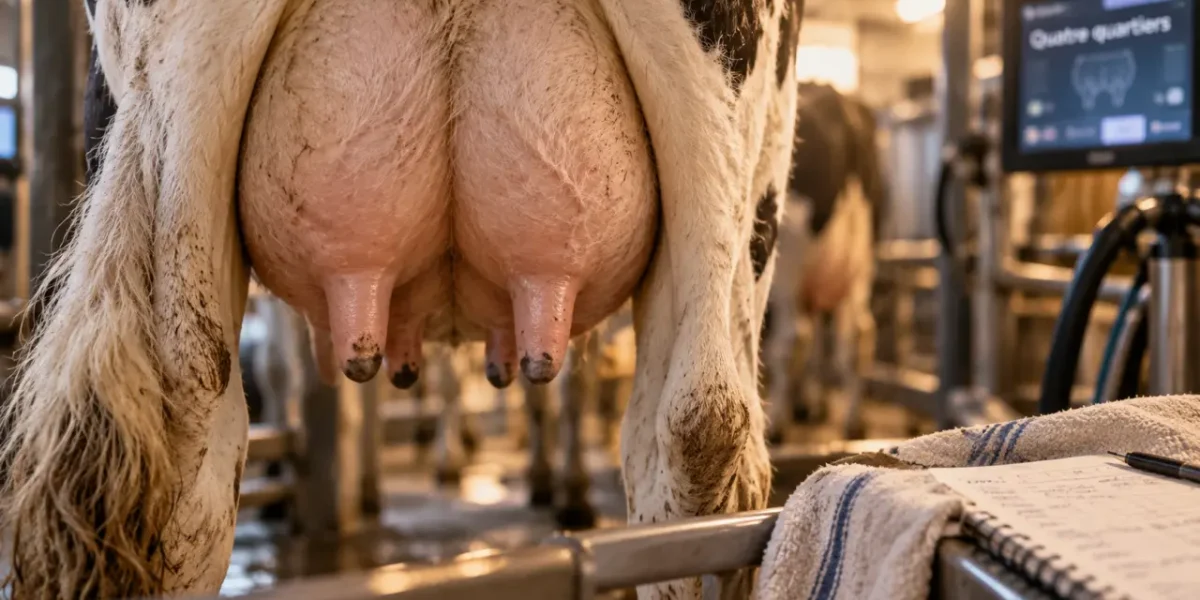Mamelles vaches : quatre quartiers à surveiller, repères sur pis de vache laitière