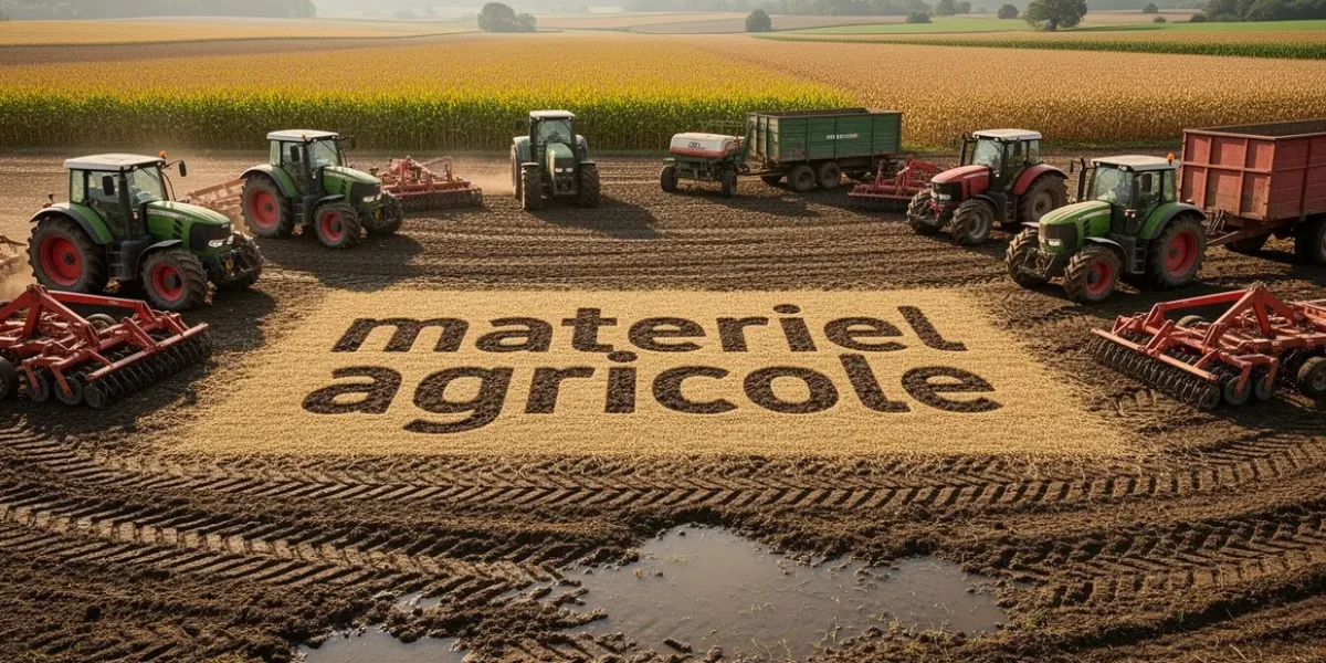 exploitation agricole avec champs et matériel agricole standard