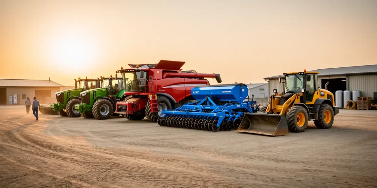 materiel agricole ferme moderne lever du soleil