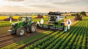 materiel agricole tracteur moissonneuse parcelle agriculteur