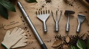 Outils jardinage multifonction : manche et têtes interchangeables pour pelouse et potager