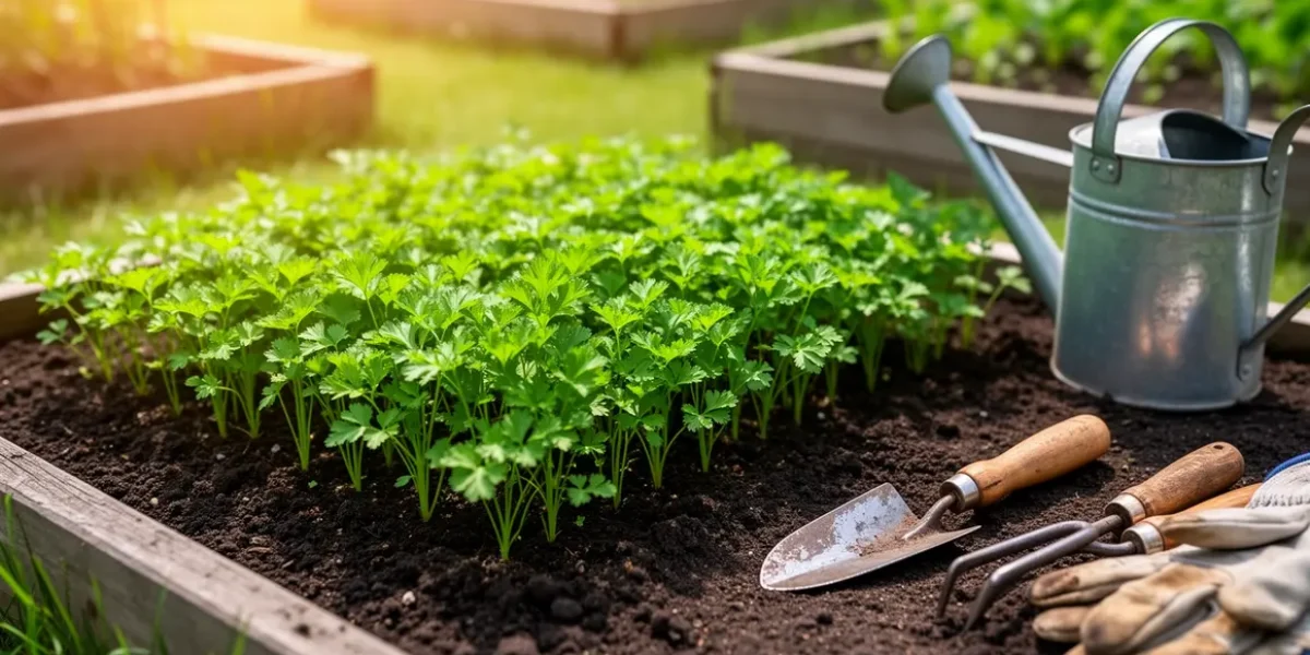 Persil jeune pousses potager outils arrosage guide semis