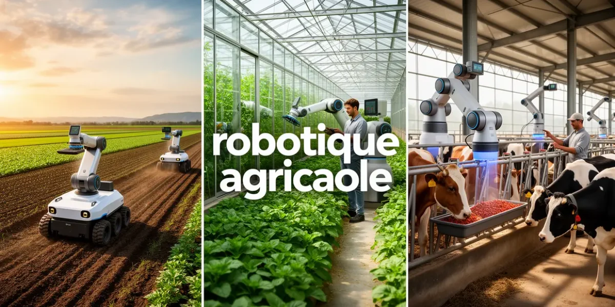 Vue panoramique robots robotique agricole exploitation moderne