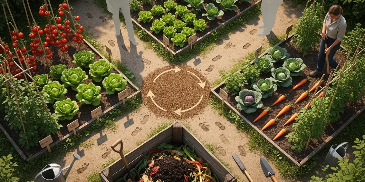 vue du dessus potager 4 zones rotation des cultures
