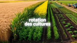 rotation des cultures champ avec parcelles blé maïs pois colza