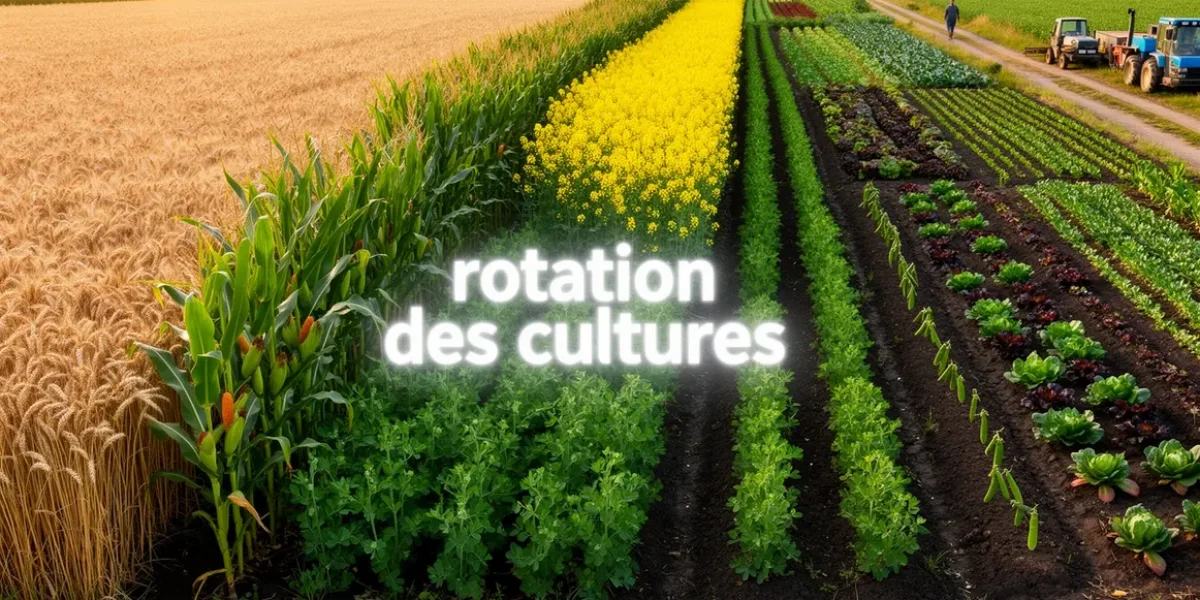 rotation des cultures champ avec parcelles blé maïs pois colza
