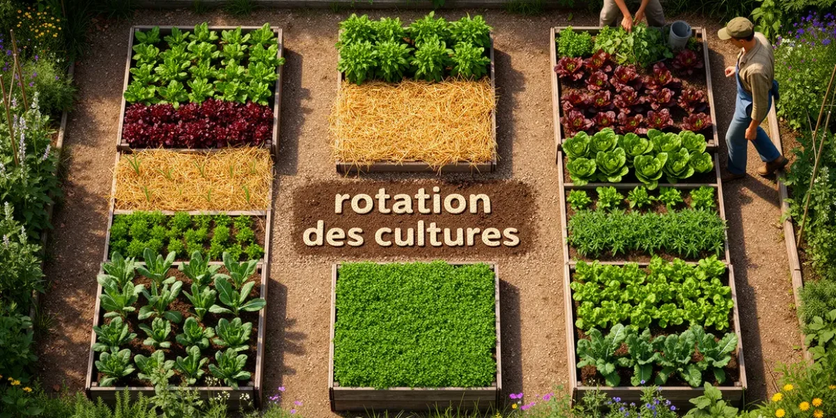 Vue aérienne petit potager rotation des cultures