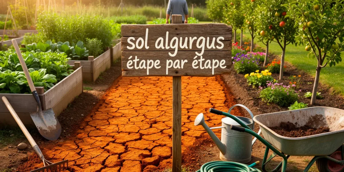 sol argileux, panneau, outils jardinage, texture terre