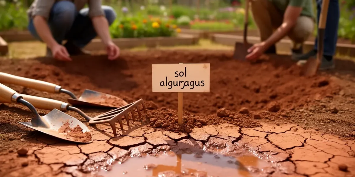 Vue jardin sol argileux craquelé et collant
