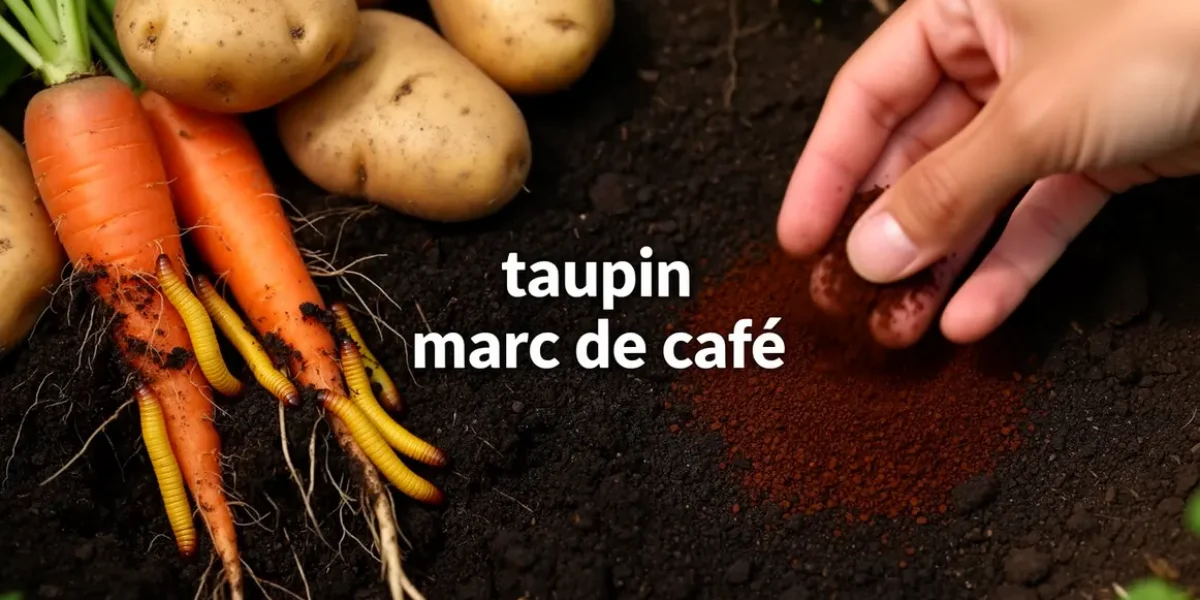 taupin marc de cafe sur sol potager humide