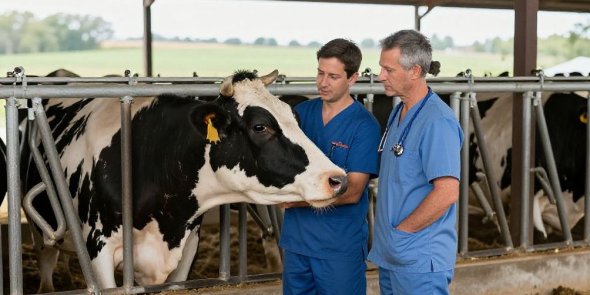 soins veterinaires sur un bovin en contention